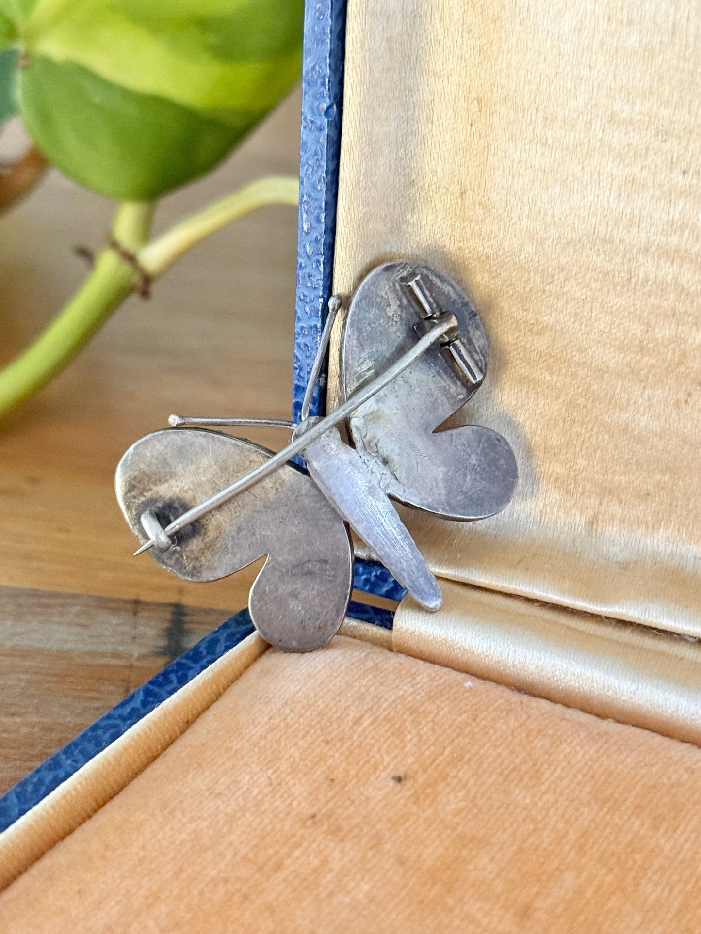 Victorian Agate Butterfly | Sterling Silver Brooch