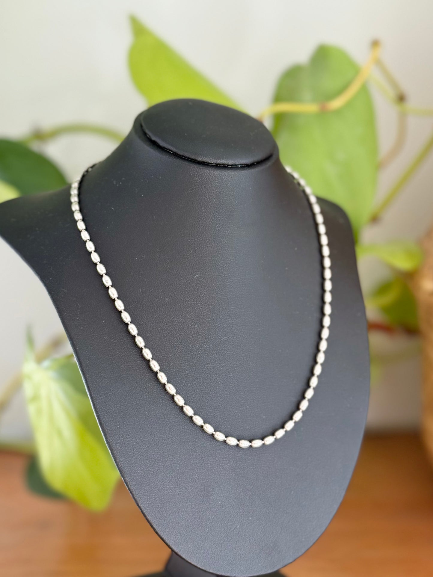 Sterling Silver Oval Beaded Necklace | Vintage Stamped 45cm
