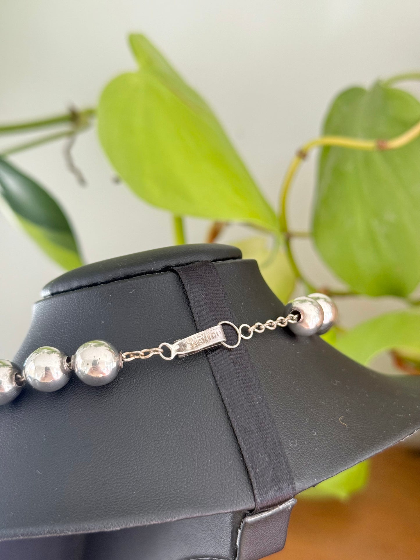 Vintage Mexican Sterling Silver Bead Necklace – 42.5cm, Marked