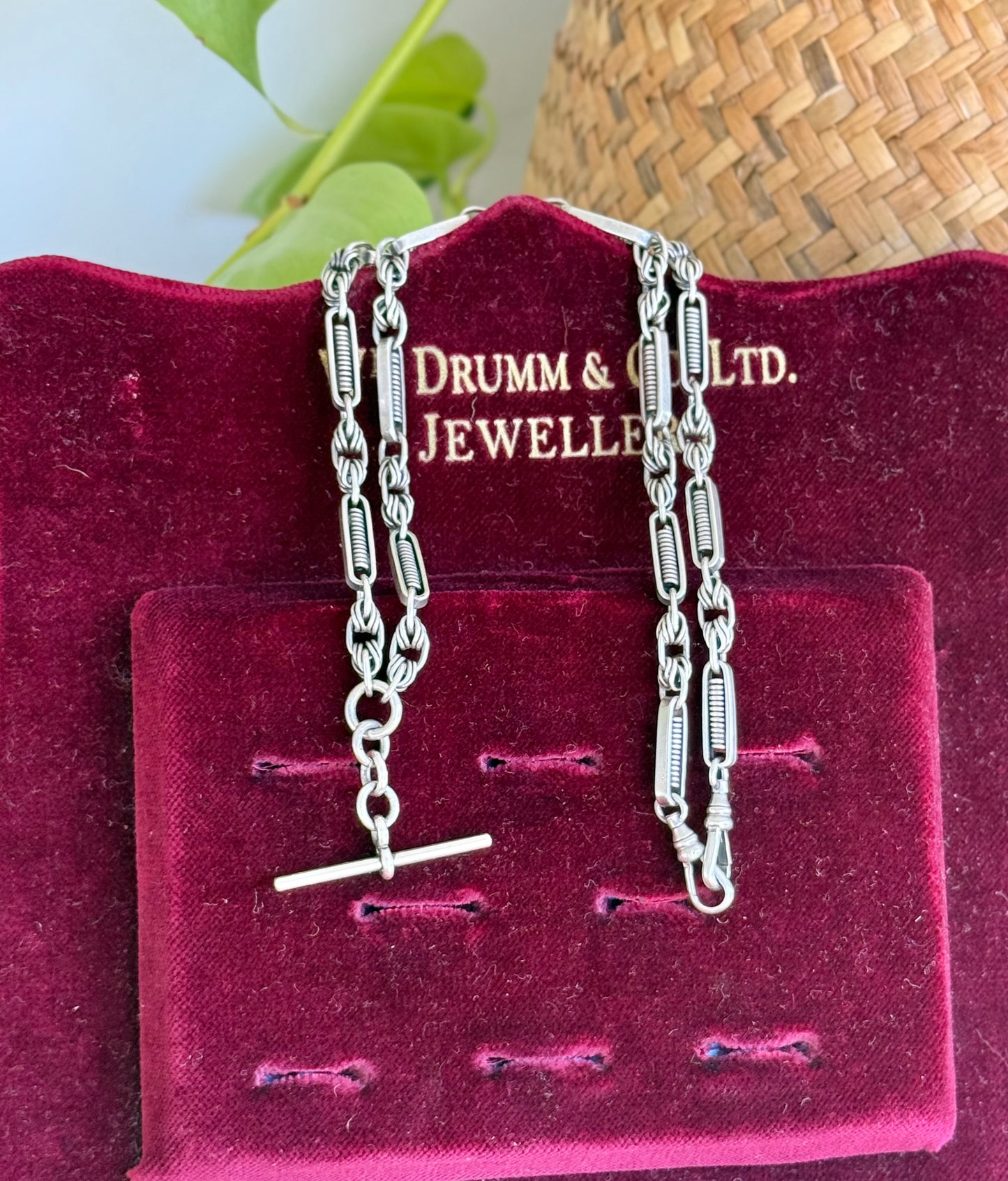 Antique Australian Sterling Silver Fob Chain Necklace | Twisted & Coiled Links | Circa 1900s