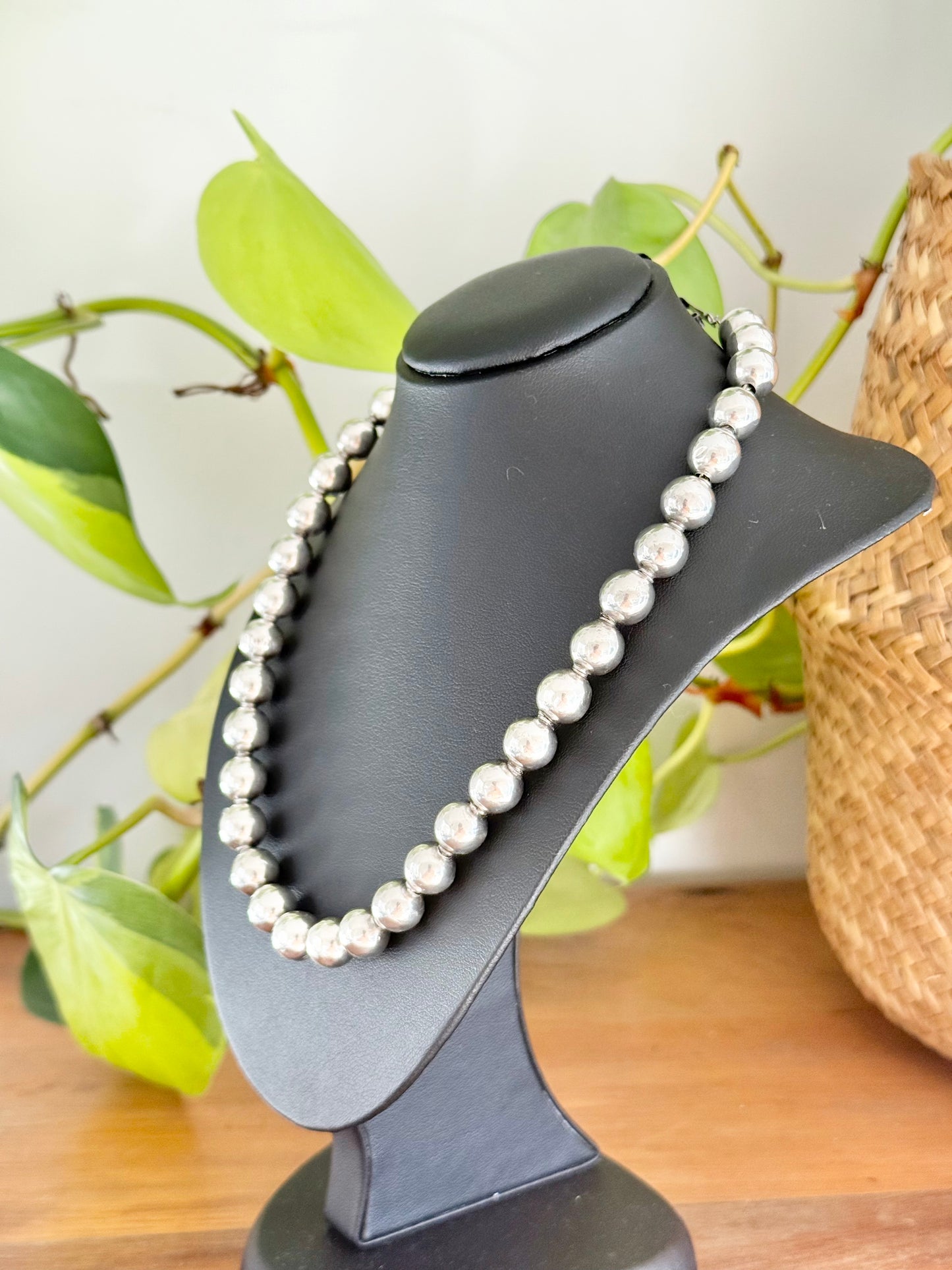 Vintage Mexican Sterling Silver Bead Necklace – 42.5cm, Marked