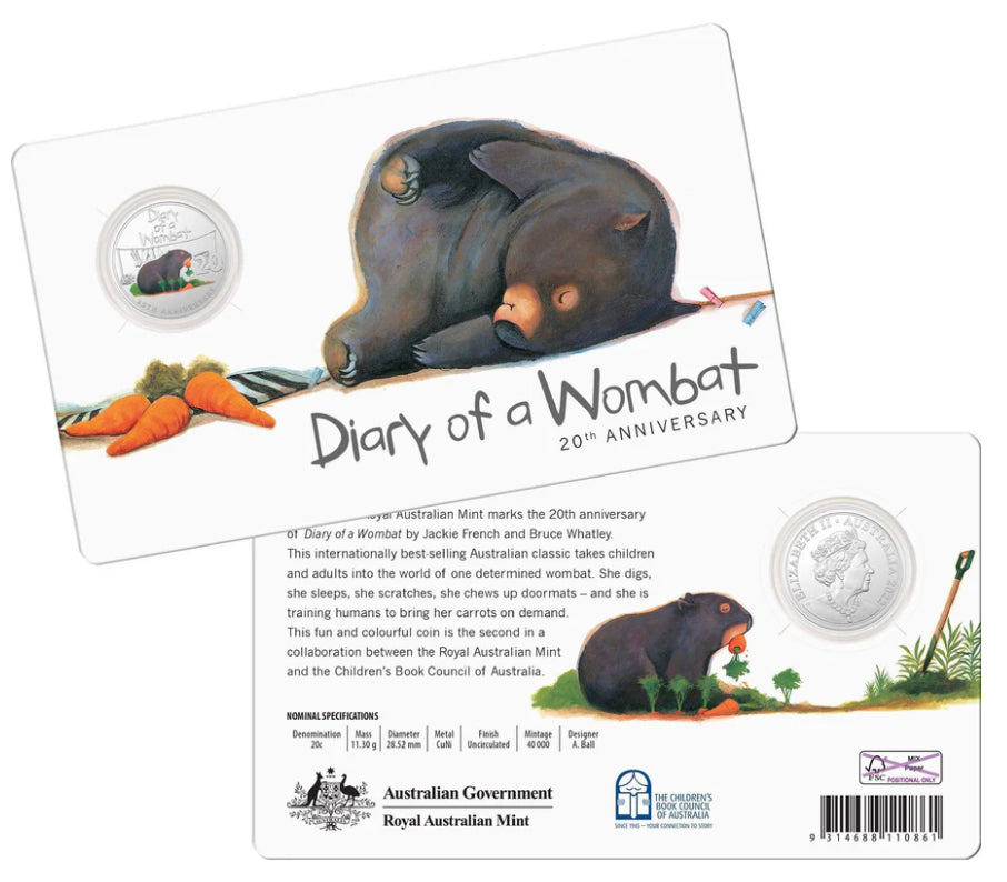 Royal Australian Mint Diary of a Wombat $1 Uncirculated Coin on Card