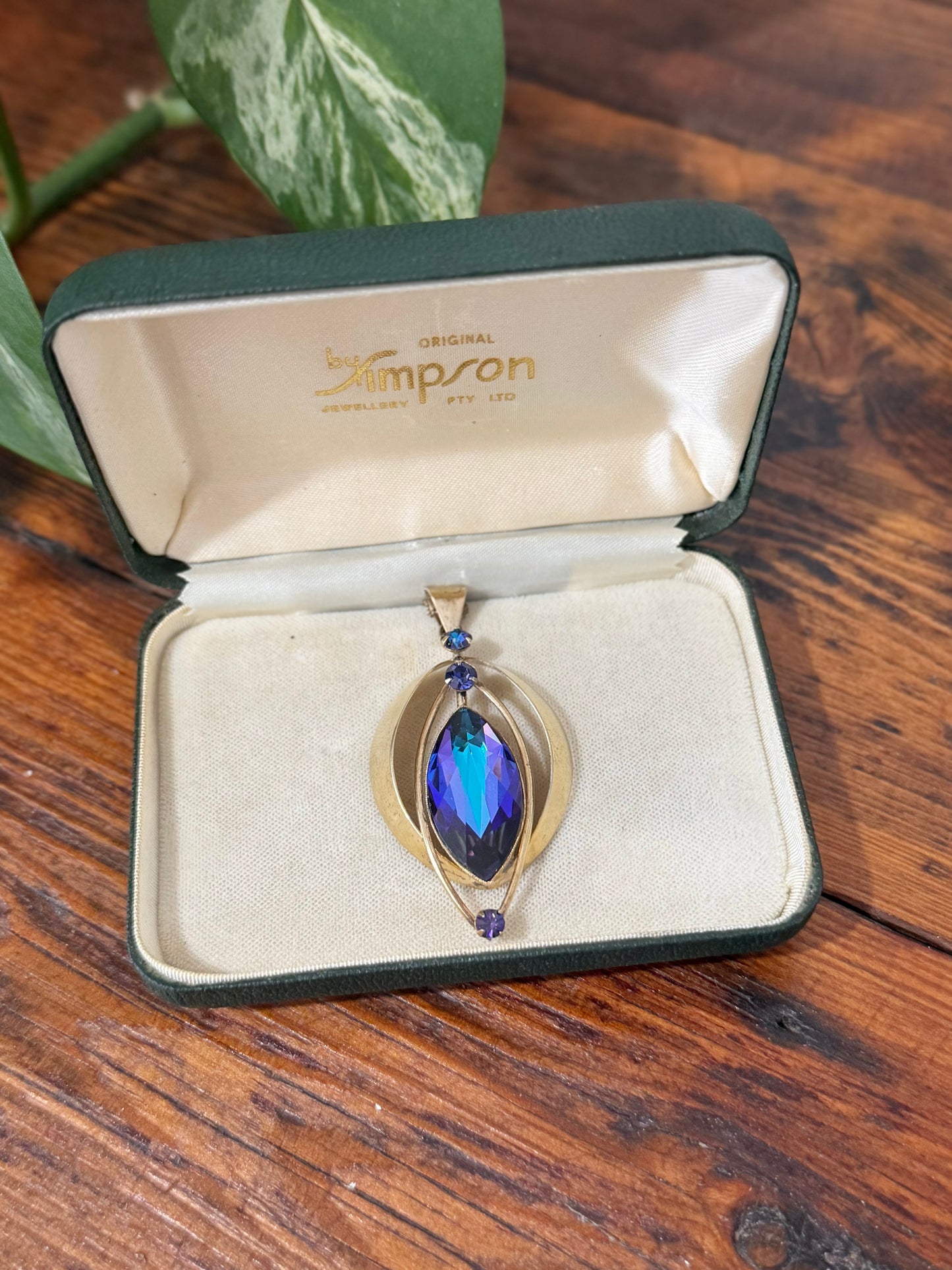 Donald Simpson Sterling Silver Pendant | Original Case | 4 Blue Stones | Rare Vintage