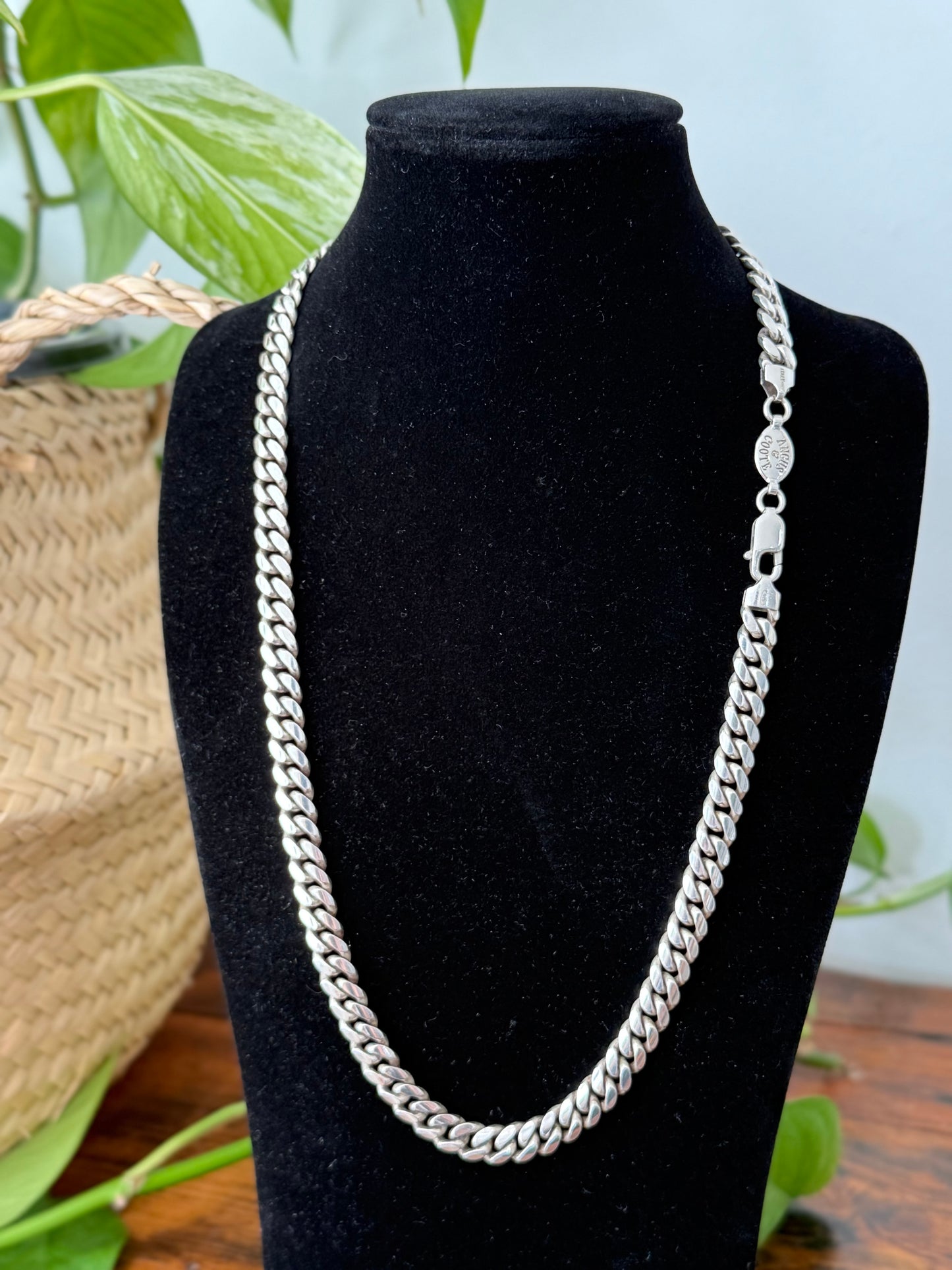 1950s Heavy Sterling Silver Curb Link Necklace | Angus & Coote, Made in Italy