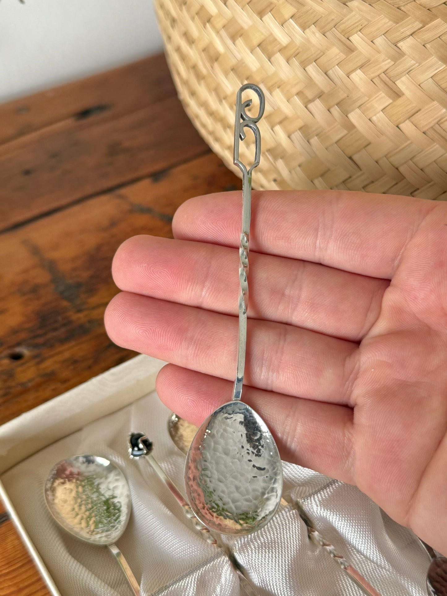 Sterling Silver Sargisons Teaspoon Set | 3 with Glass Finials, 3 with Patterned Handles – Tasmania