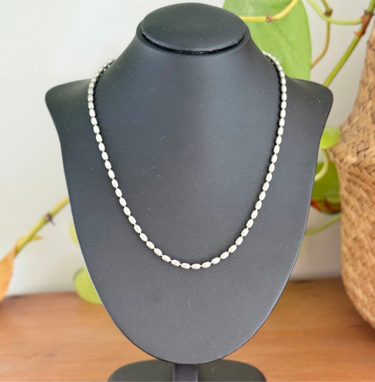 Sterling Silver Oval Beaded Necklace | Vintage Stamped 45cm