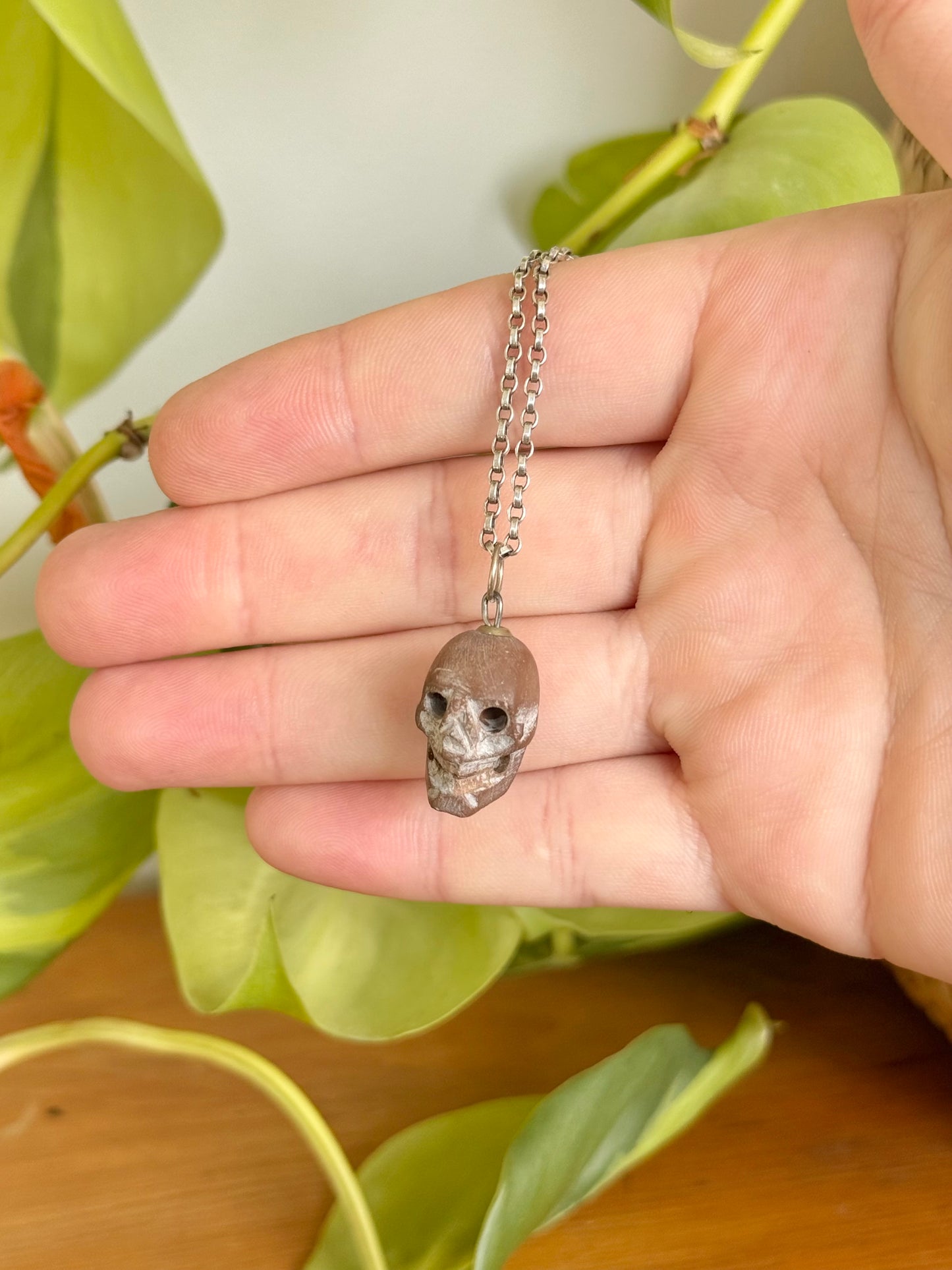 Antique Carved Stone Skull Pendant | Likely 1860’s Paris Exposition, Catacombs Souvenir, Memento Mori