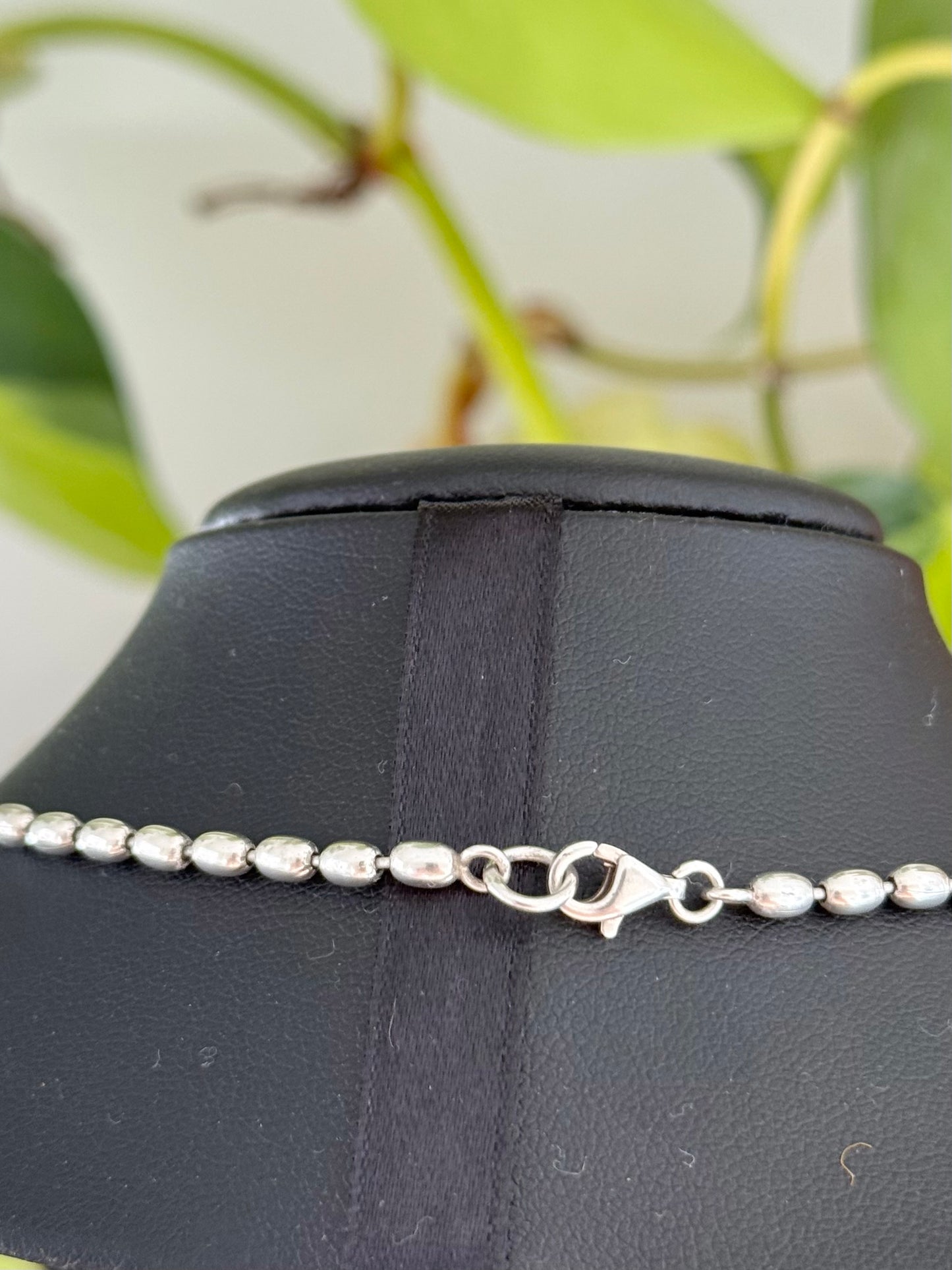 Sterling Silver Oval Beaded Necklace | Vintage Stamped 45cm