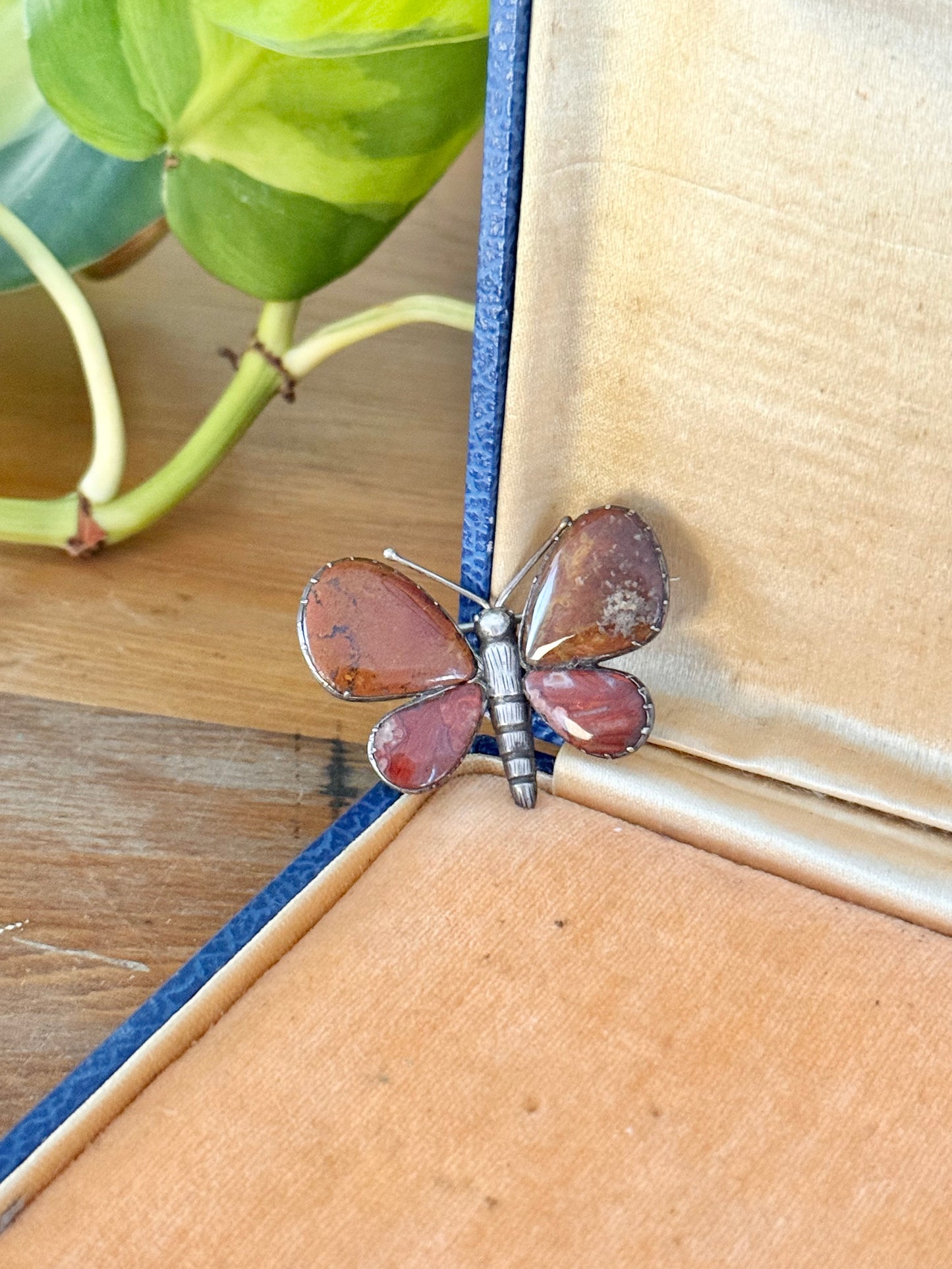 Victorian Agate Butterfly | Sterling Silver Brooch