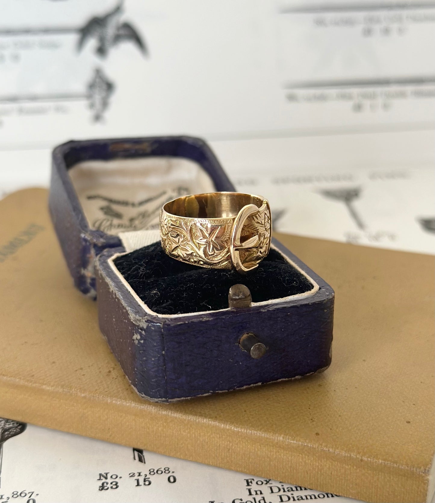 18ct Solid Buckle Ring | Antique, Hand Engraved