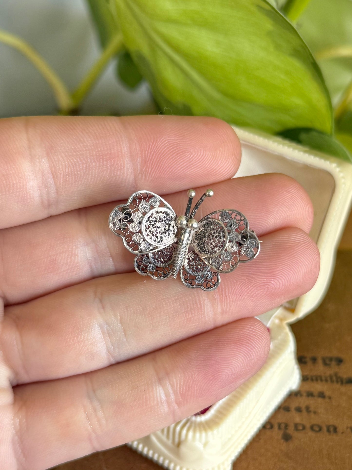 800 Silver Filigree Butterfly Brooch | Circa Mid-20th Century