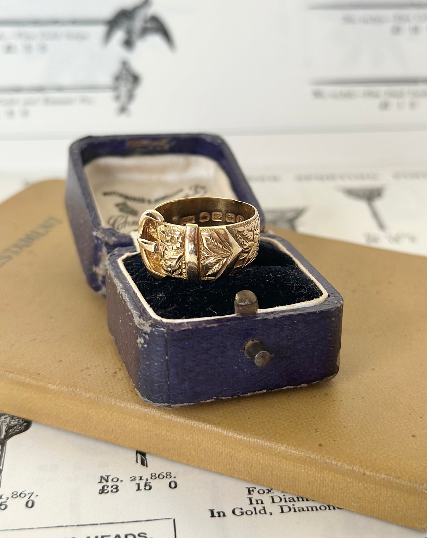 18ct Solid Buckle Ring | Antique, Hand Engraved