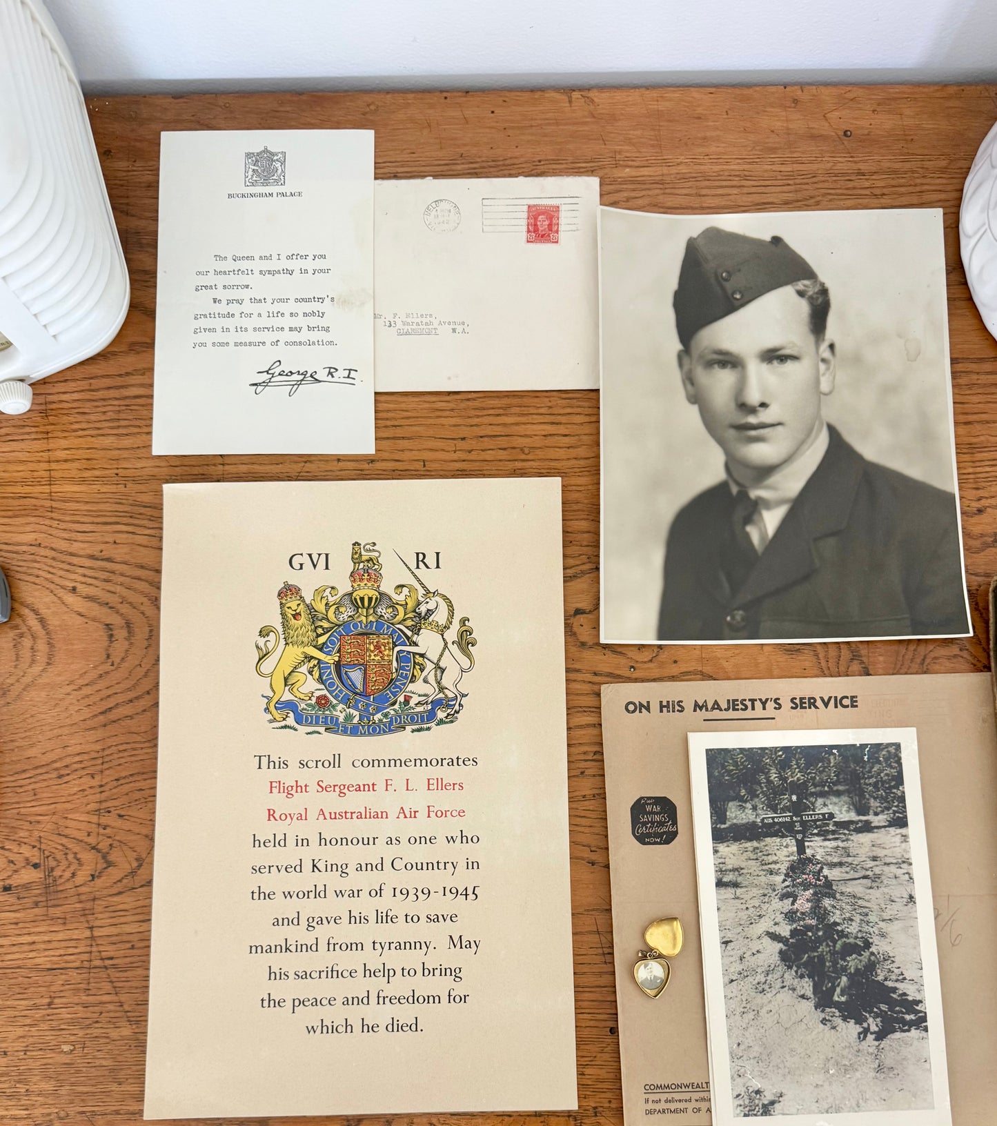 WWII RAAF Memorial Archive | Sgt. Ellers Collection incl. Gold-Lined Sweetheart Pendant