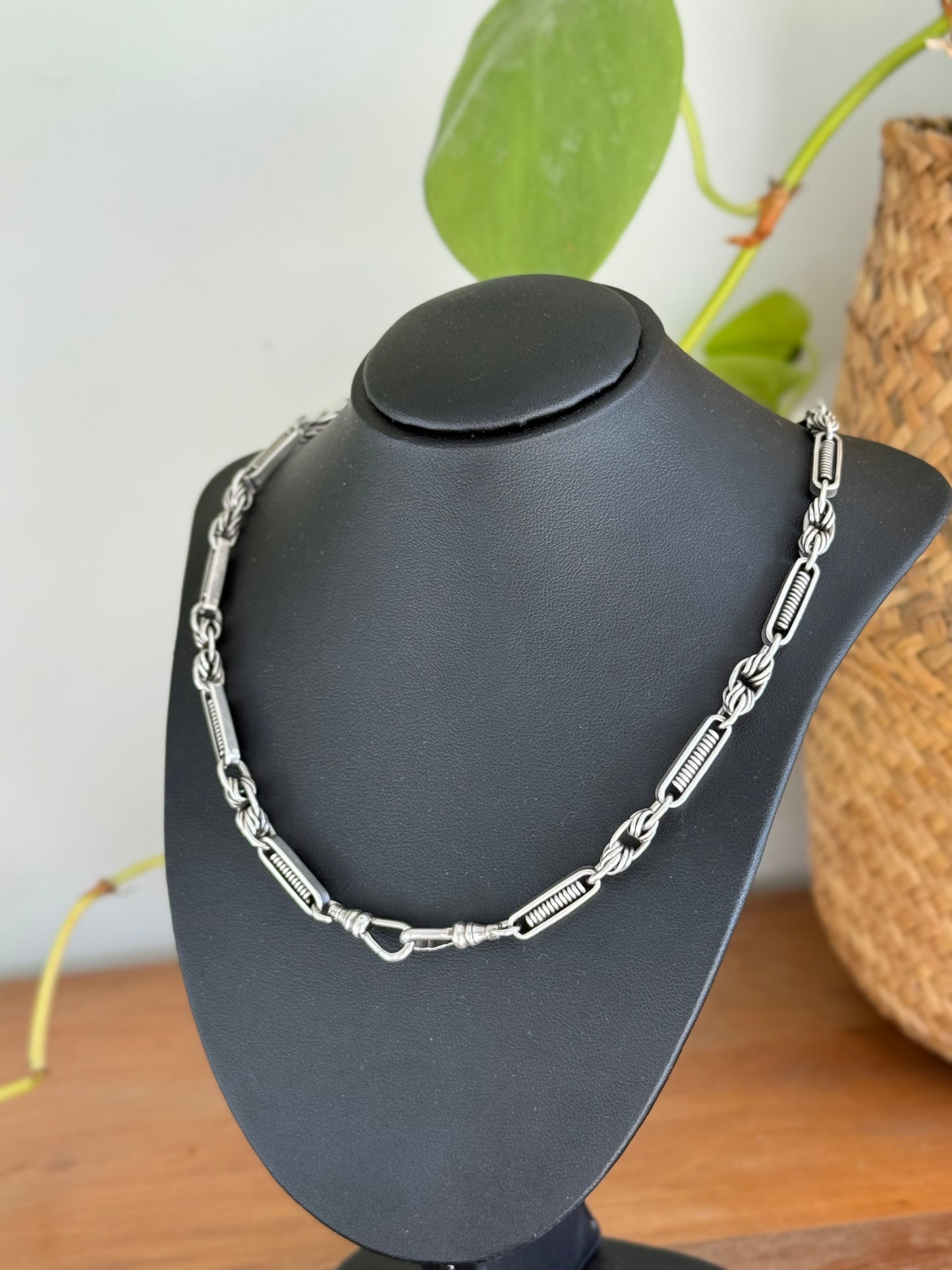 Antique Australian Sterling Silver Fob Chain Necklace | Twisted & Coiled Links | Circa 1900s