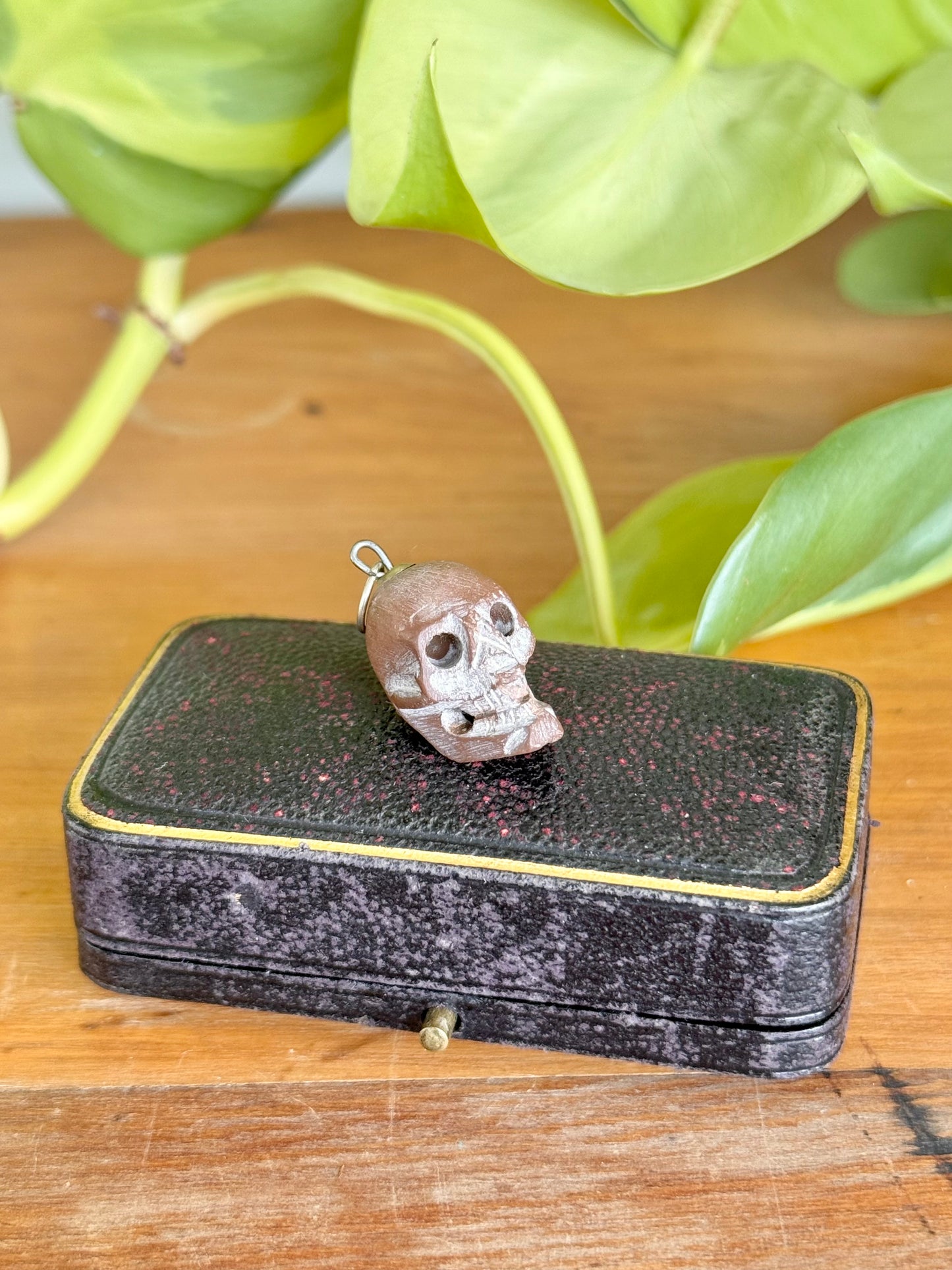 Antique Carved Stone Skull Pendant | Likely 1860’s Paris Exposition, Catacombs Souvenir, Memento Mori