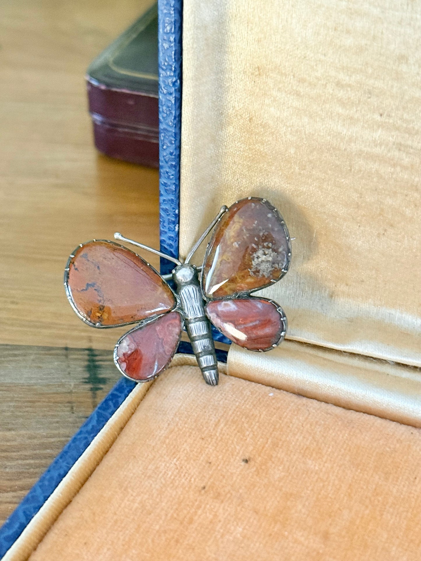 Victorian Agate Butterfly | Sterling Silver Brooch