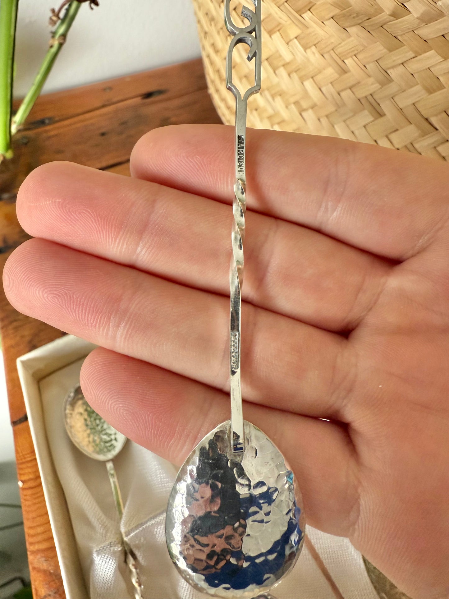 Sterling Silver Sargisons Teaspoon Set | 3 with Glass Finials, 3 with Patterned Handles – Tasmania