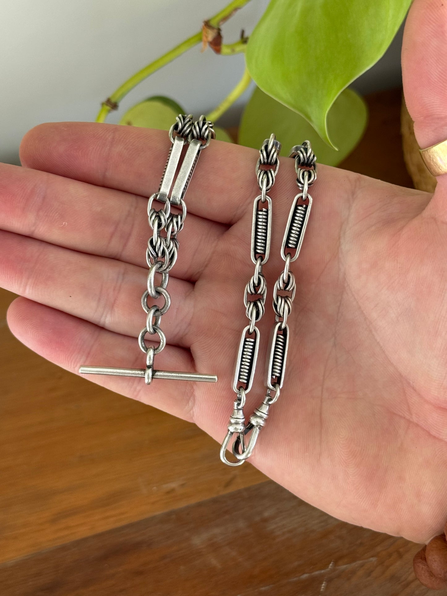Antique Australian Sterling Silver Fob Chain Necklace | Twisted & Coiled Links | Circa 1900s