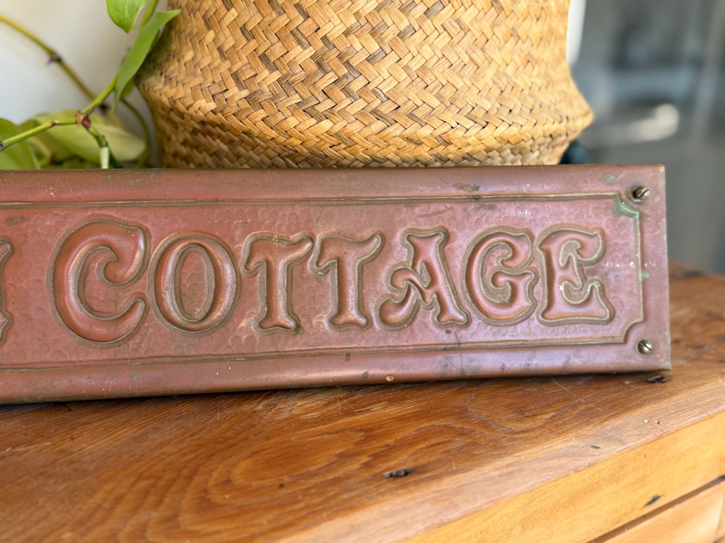 Vintage 1940s Copper House Name Plate Sign – “Wren Cottage” by G.G.