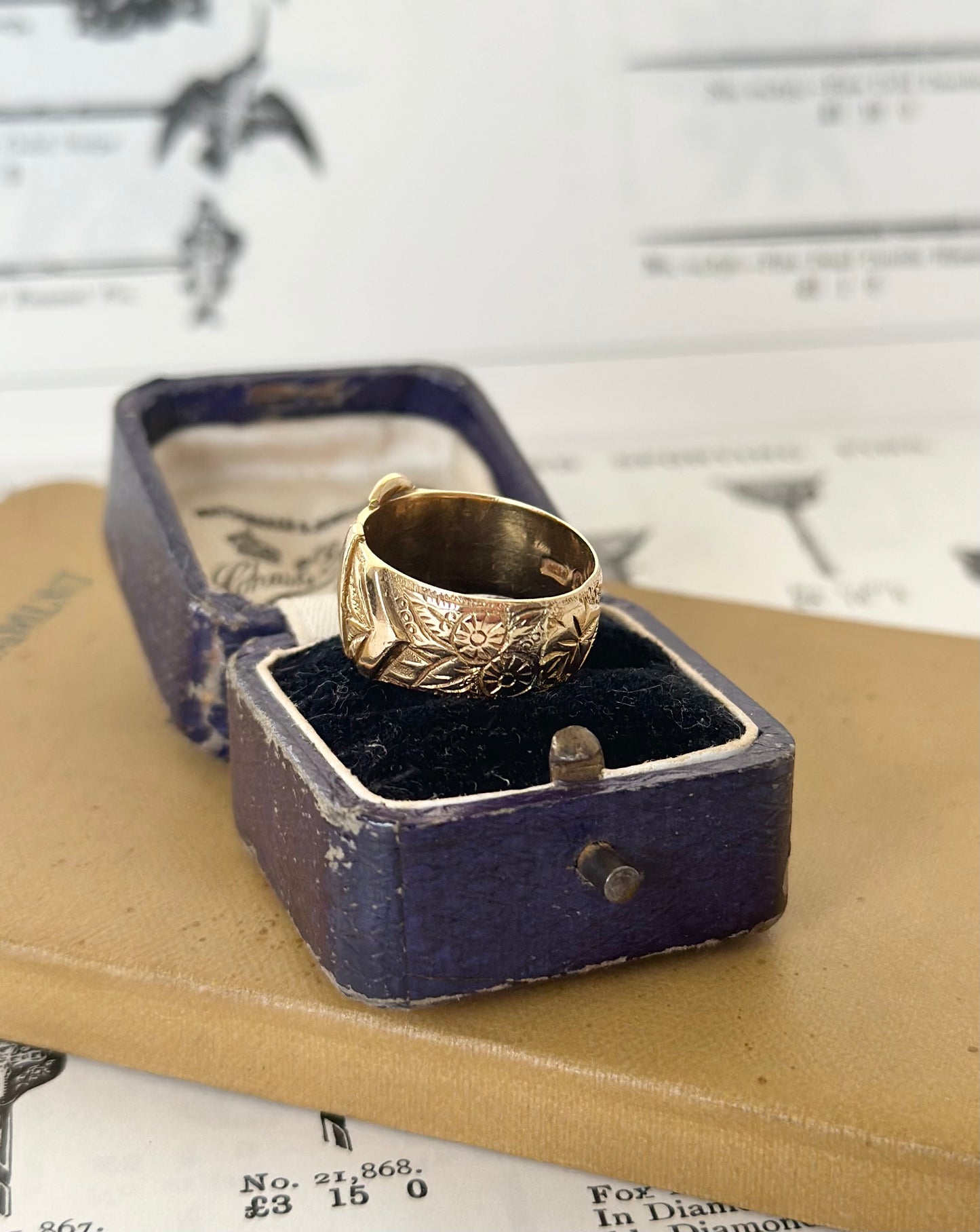 18ct Solid Buckle Ring | Antique, Hand Engraved