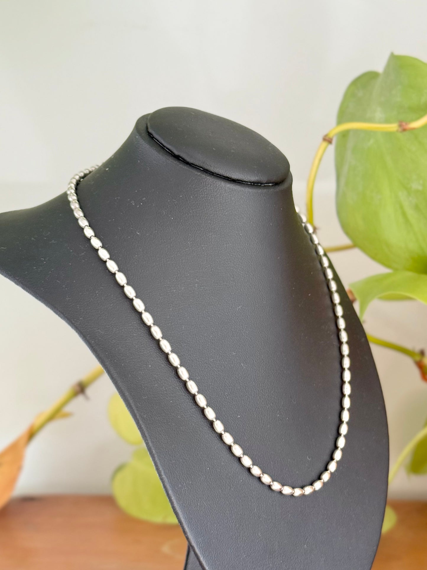 Sterling Silver Oval Beaded Necklace | Vintage Stamped 45cm