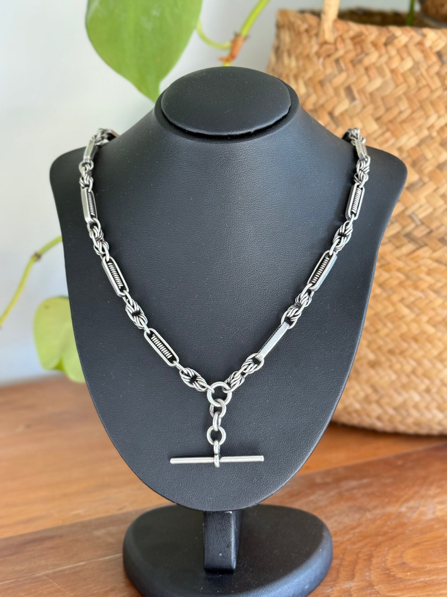 Antique Australian Sterling Silver Fob Chain Necklace | Twisted & Coiled Links | Circa 1900s