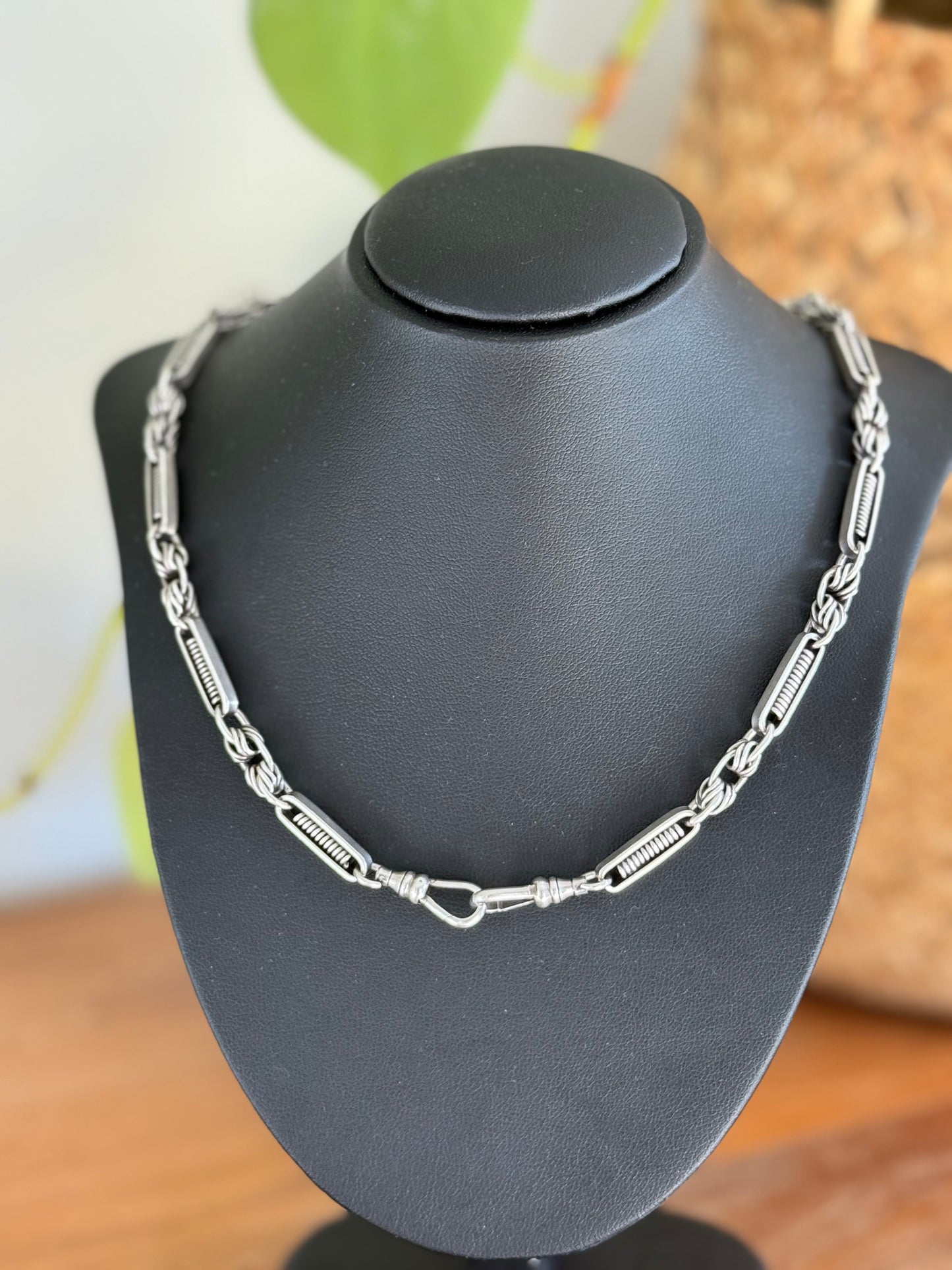 Antique Australian Sterling Silver Fob Chain Necklace | Twisted & Coiled Links | Circa 1900s