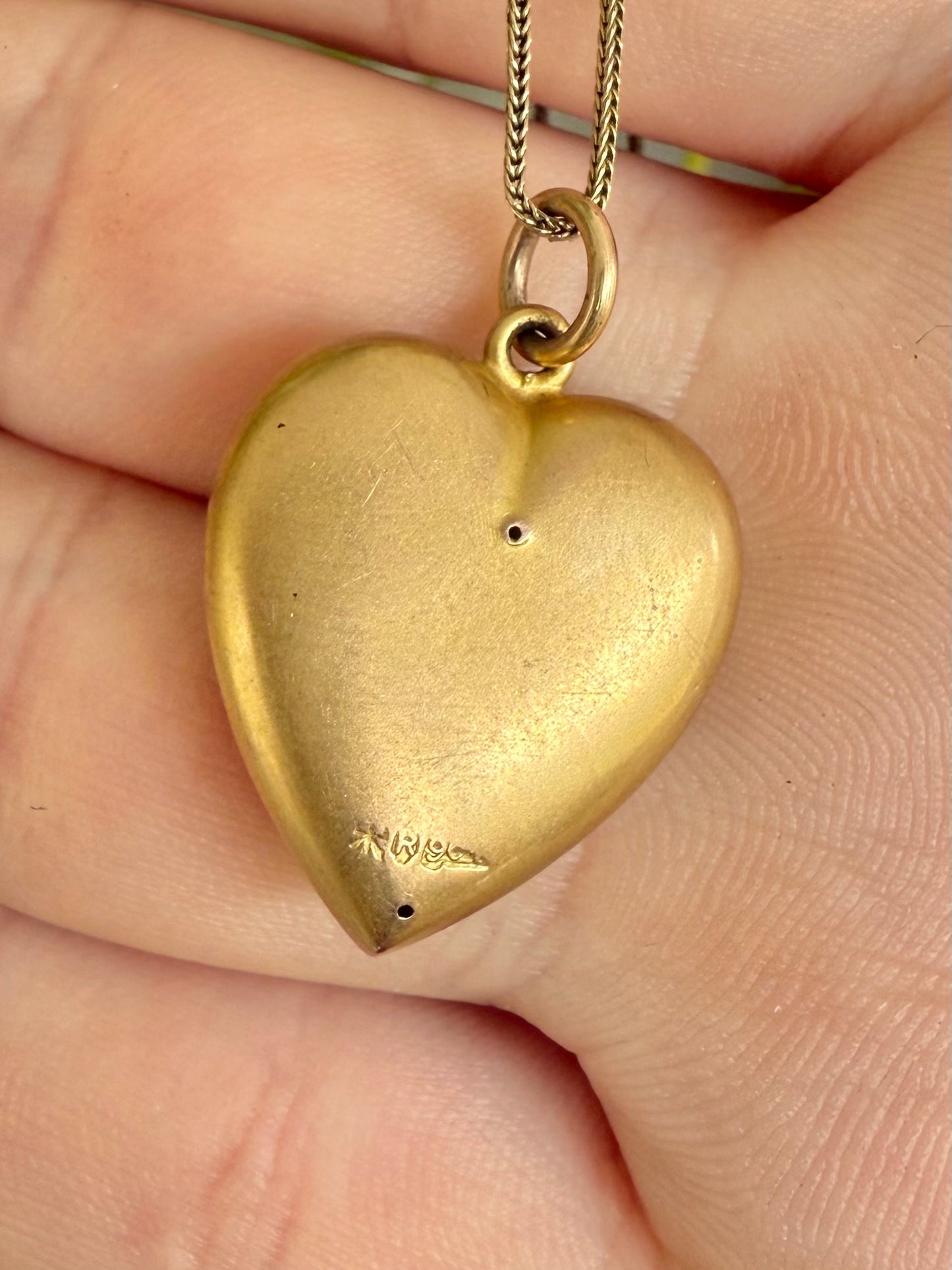 Antique Australian 9ct Bloomed Gold Heart Pendant with Rubies on Original Chain | Robert Rollason & Co. Ltd