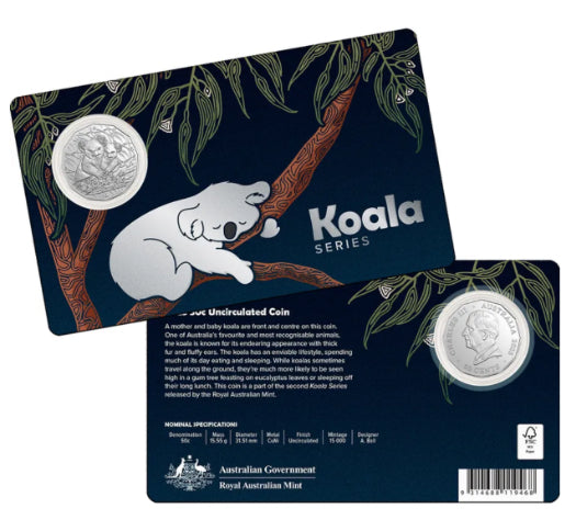2025 Royal Australian Mint Koala Series 50 Cent Uncirculated Coin on Card