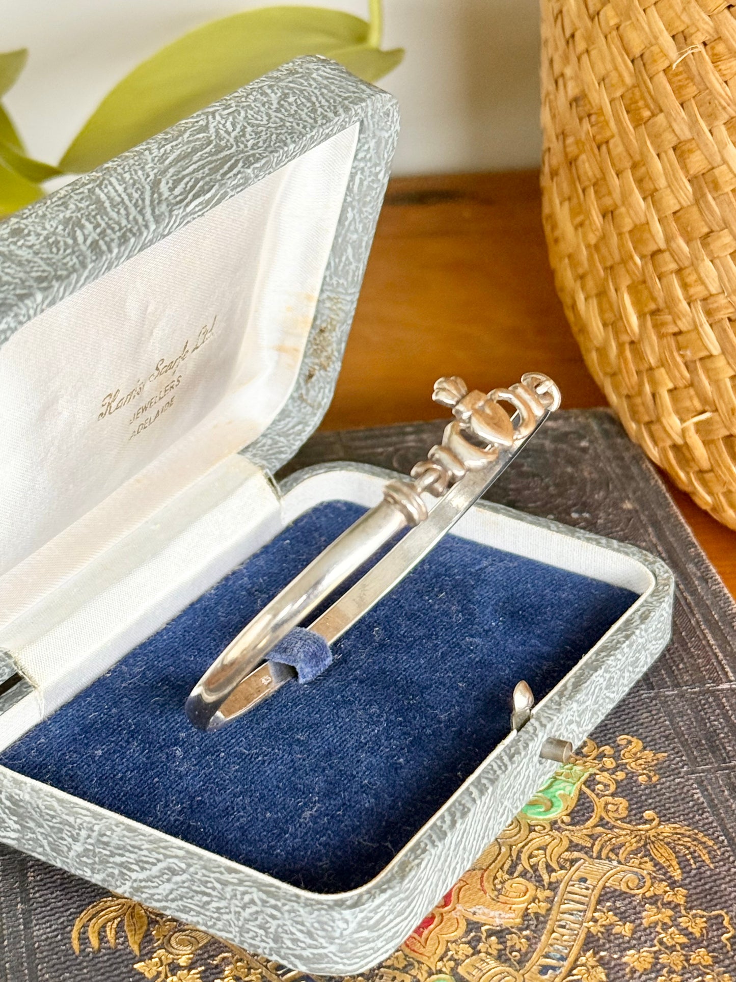 Irish Claddagh Sterling Silver Bangle | Late 20th Century