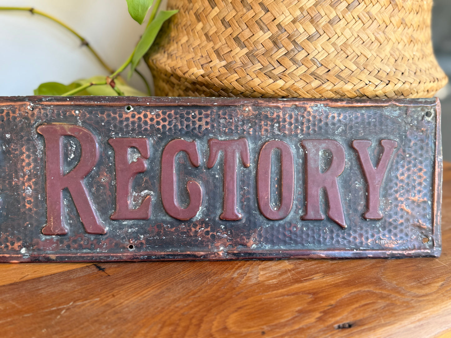 Antique Copper Rectory Dwelling Name Plate Sign – J. Niehuus & Co, c.1900s