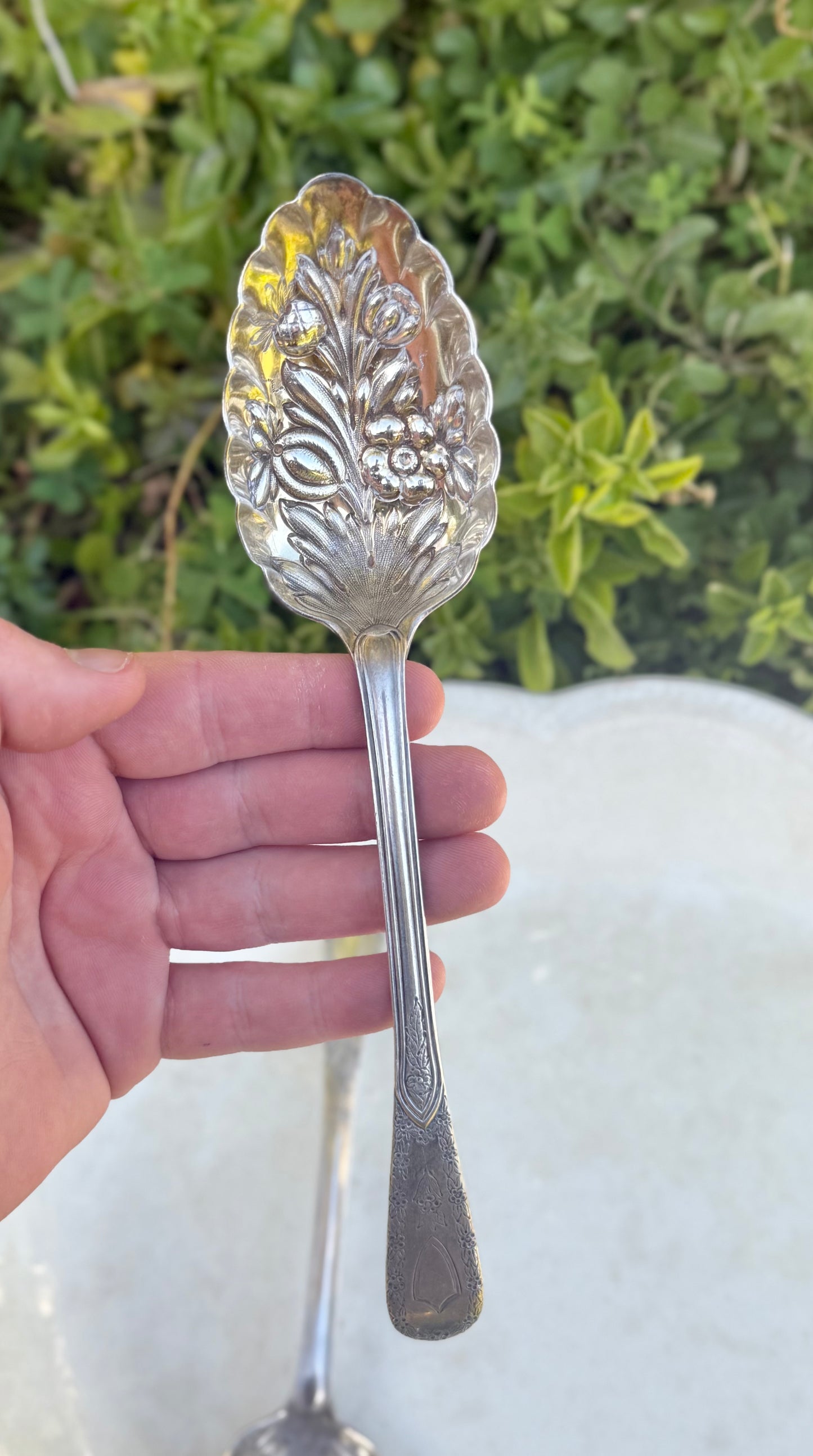 Pair of Ornate Victorian Sterling Silver Berry Spoons | London 1842 by William Eaton