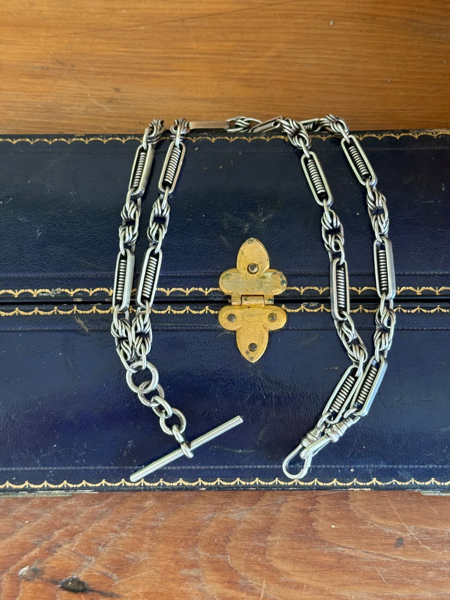 Antique Australian Sterling Silver Fob Chain Necklace | Twisted & Coiled Links | Circa 1900s