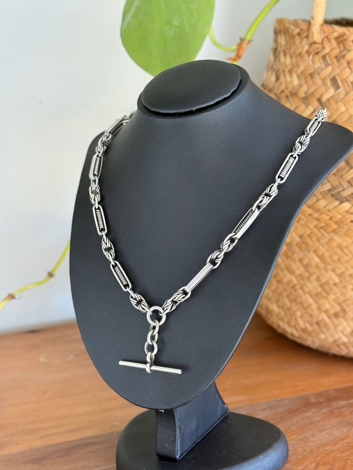 Antique Australian Sterling Silver Fob Chain Necklace | Twisted & Coiled Links | Circa 1900s