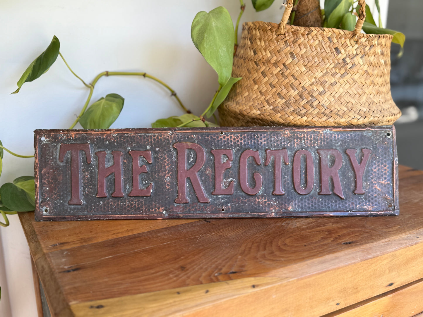 Antique Copper Rectory Dwelling Name Plate Sign – J. Niehuus & Co, c.1900s