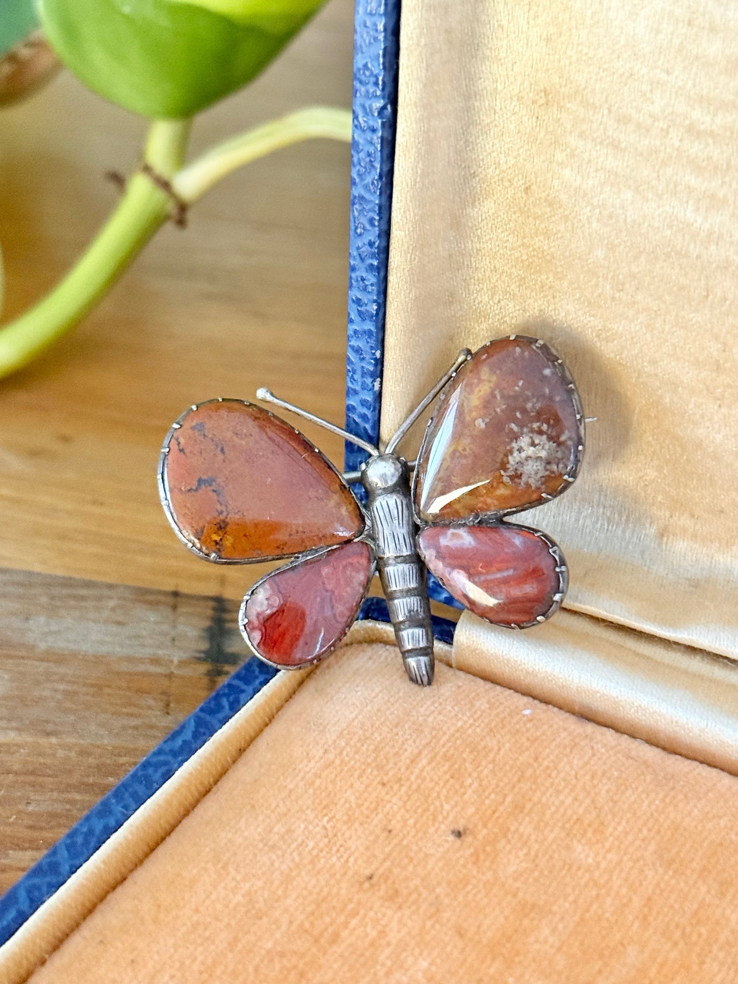 Victorian Agate Butterfly | Sterling Silver Brooch