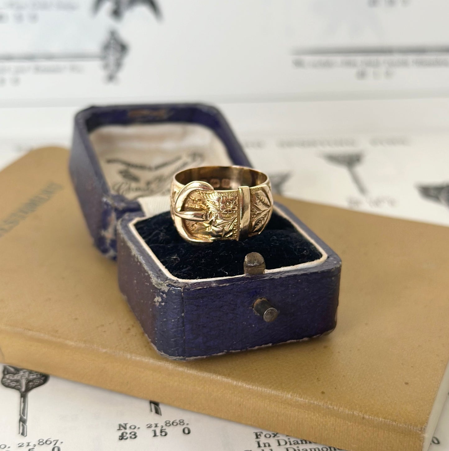 18ct Solid Buckle Ring | Antique, Hand Engraved