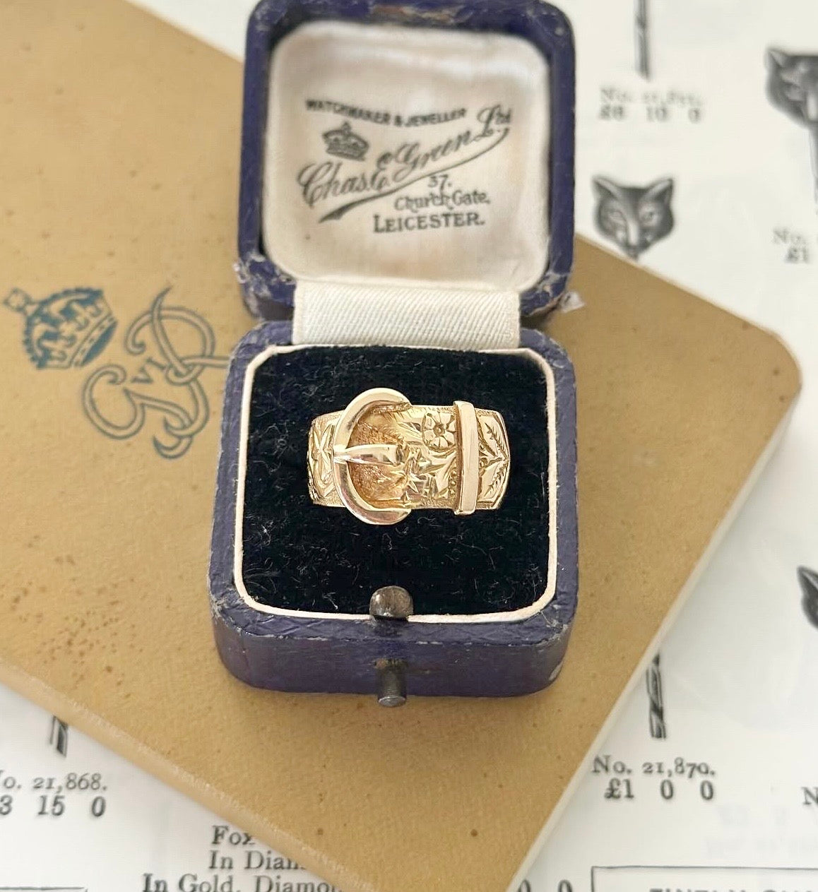 18ct Solid Buckle Ring | Antique, Hand Engraved