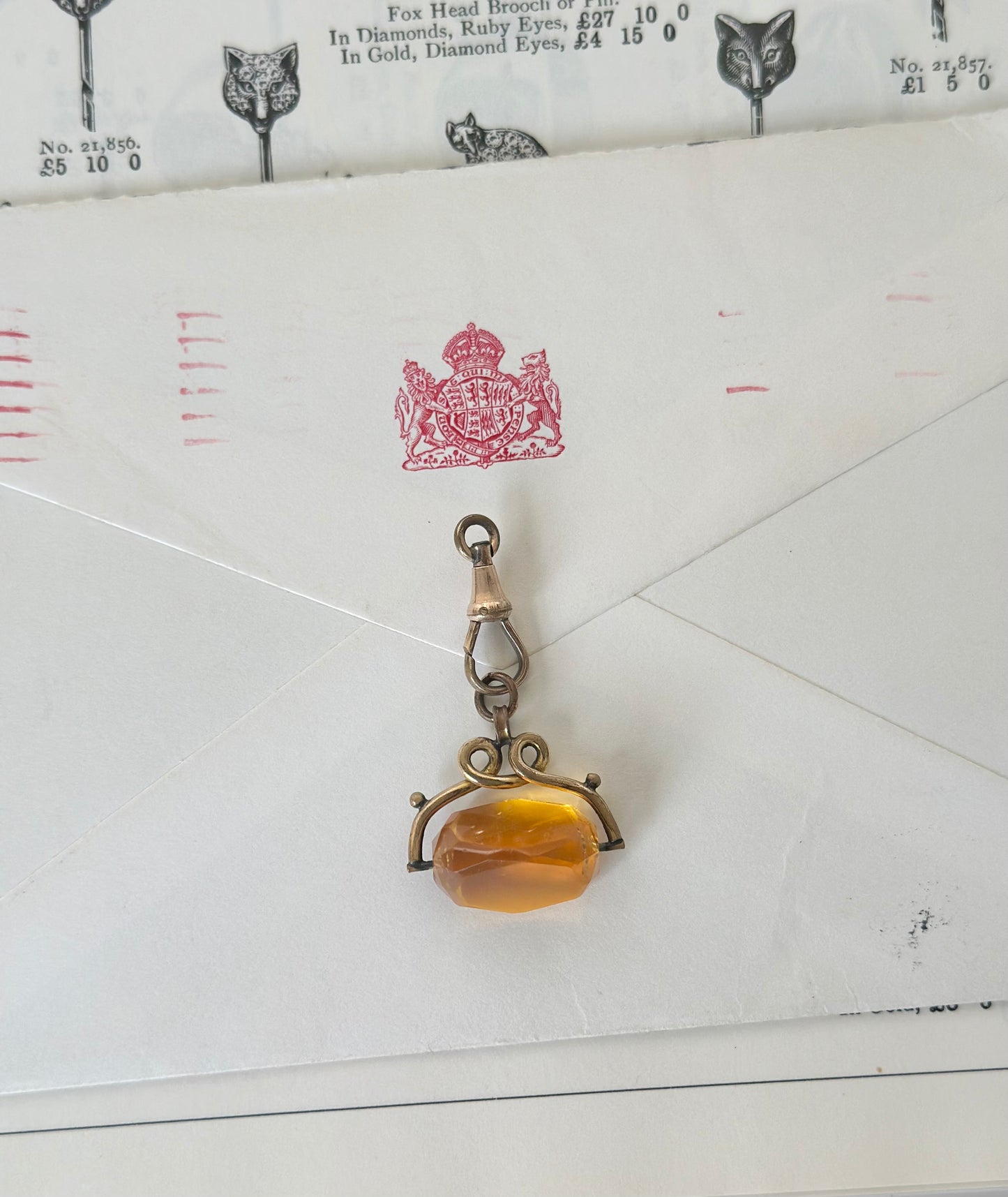 Citrine Spinner Swivel Fob | Antique Rolled Gold