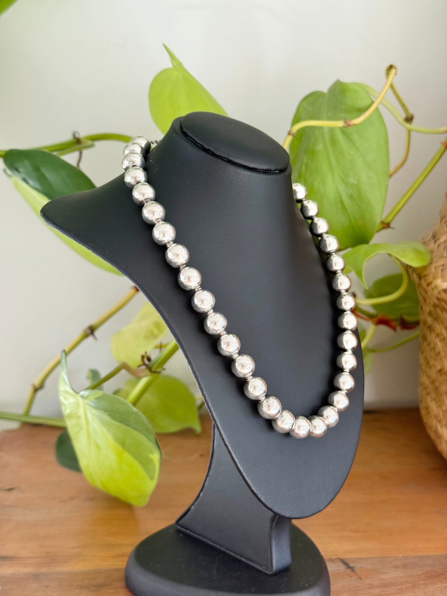 Vintage Mexican Sterling Silver Bead Necklace – 42.5cm, Marked