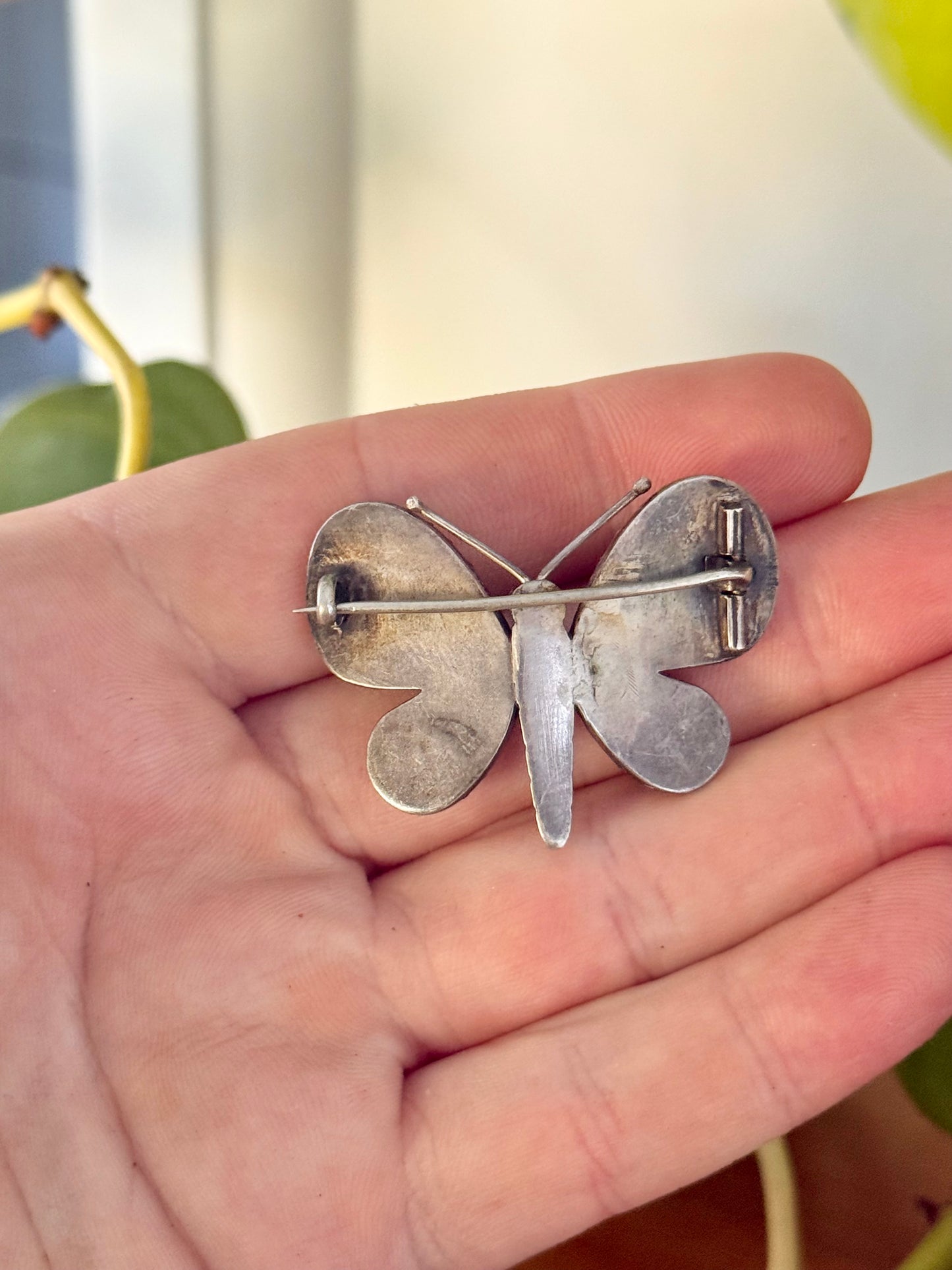 Victorian Agate Butterfly | Sterling Silver Brooch