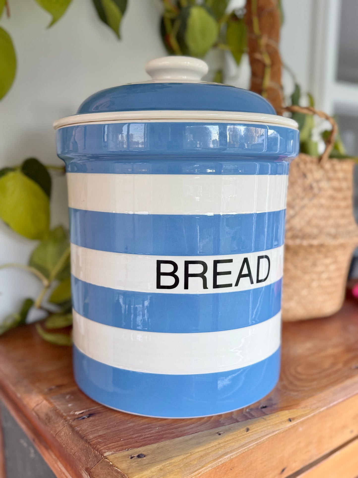 Vintage T.G. Green Cornishware Blue & White Bread Bin Canister 1950s
