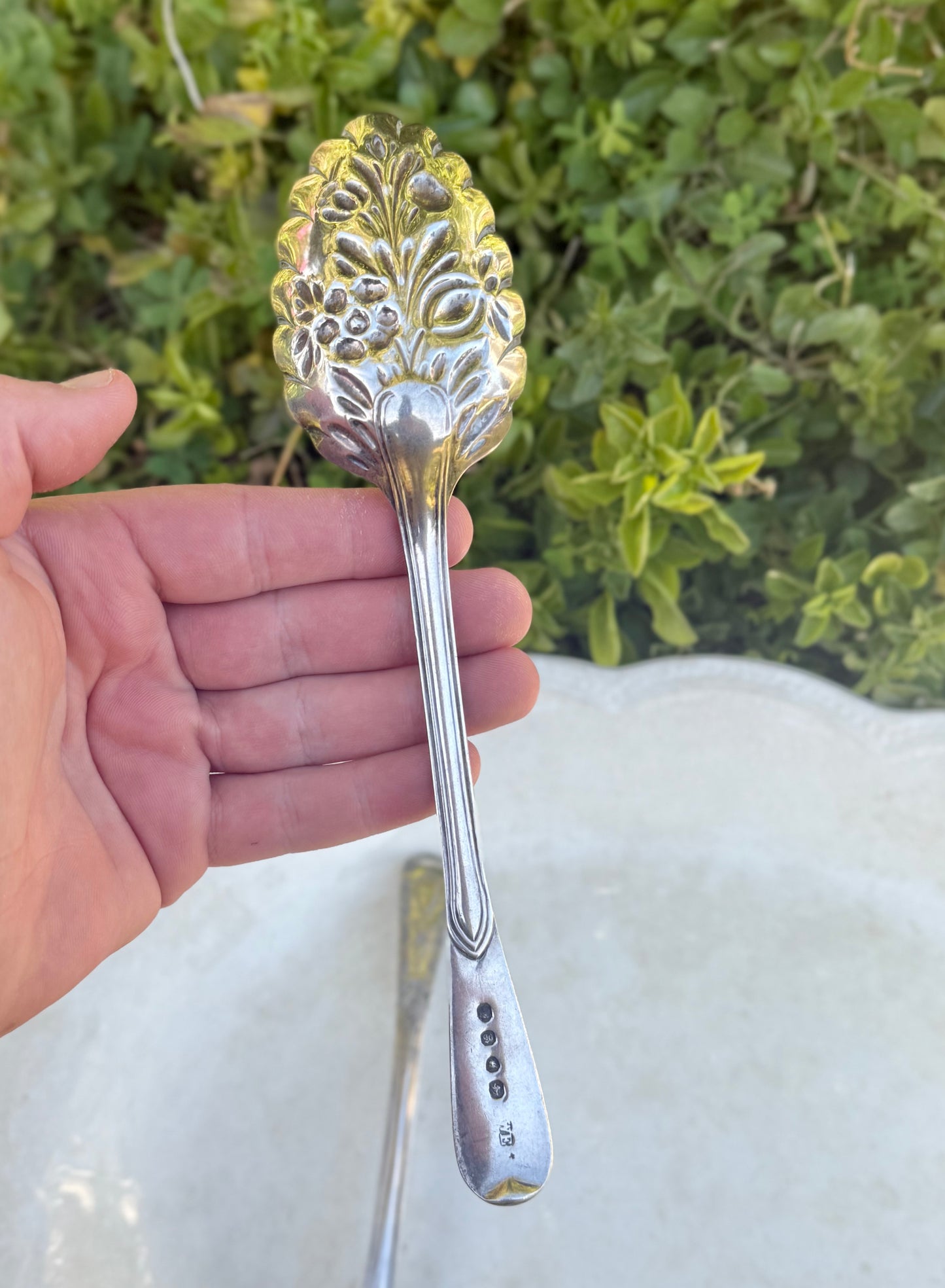 Pair of Ornate Victorian Sterling Silver Berry Spoons | London 1842 by William Eaton