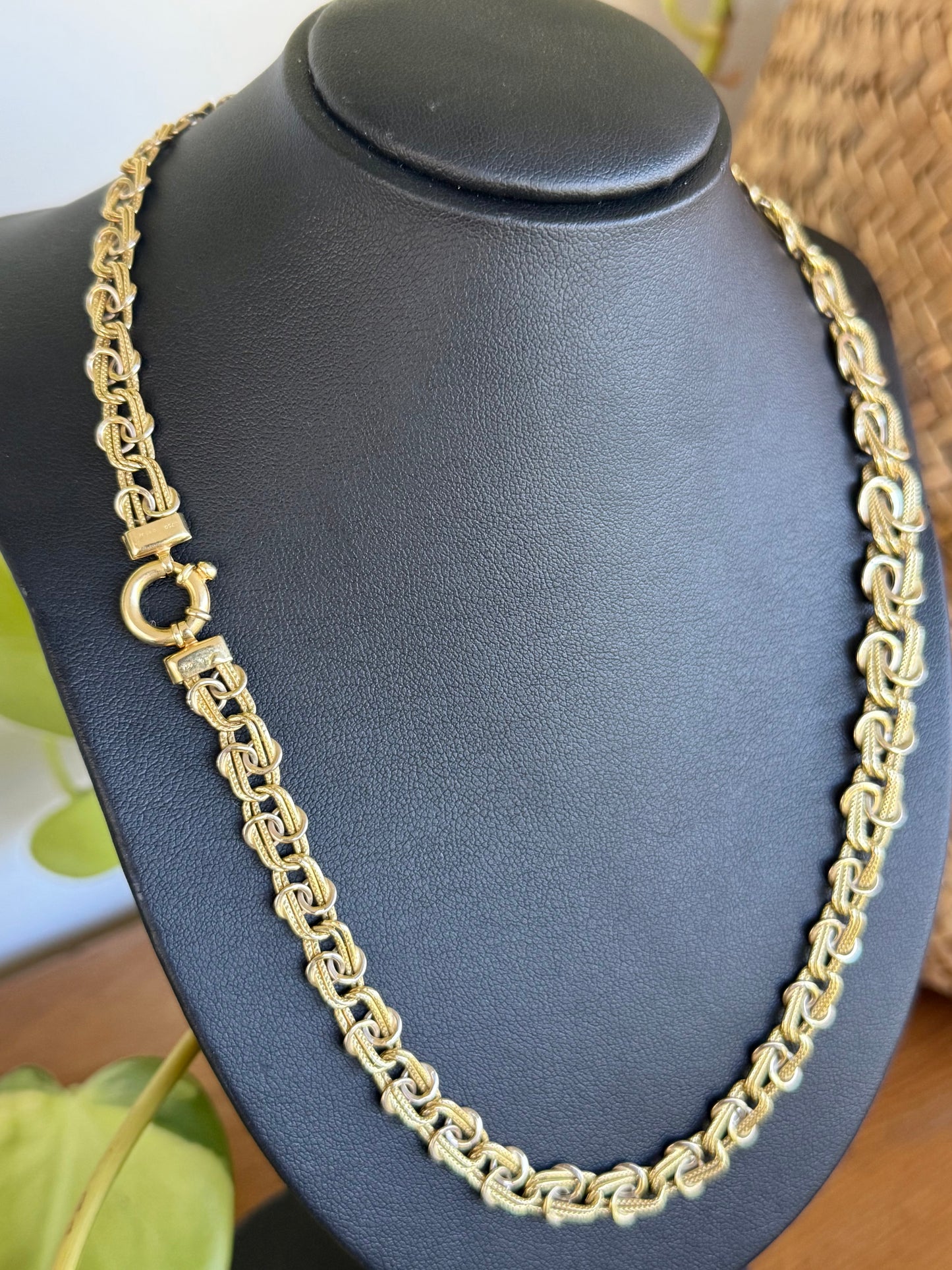 Elegant 18ct Two-Tone Gold Italian Necklace – L’indiána Fancy Link Design