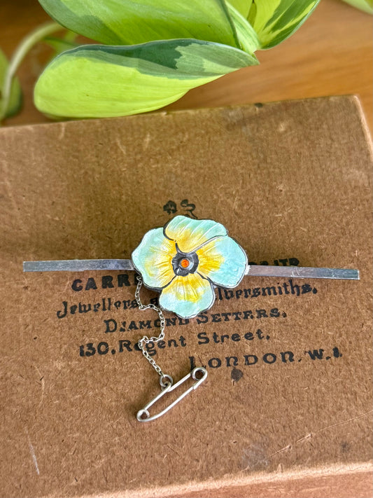 Circa 1900’s Sterling Silver Enamel Pansy Brooch | Edwardian Era | Excellent Condition