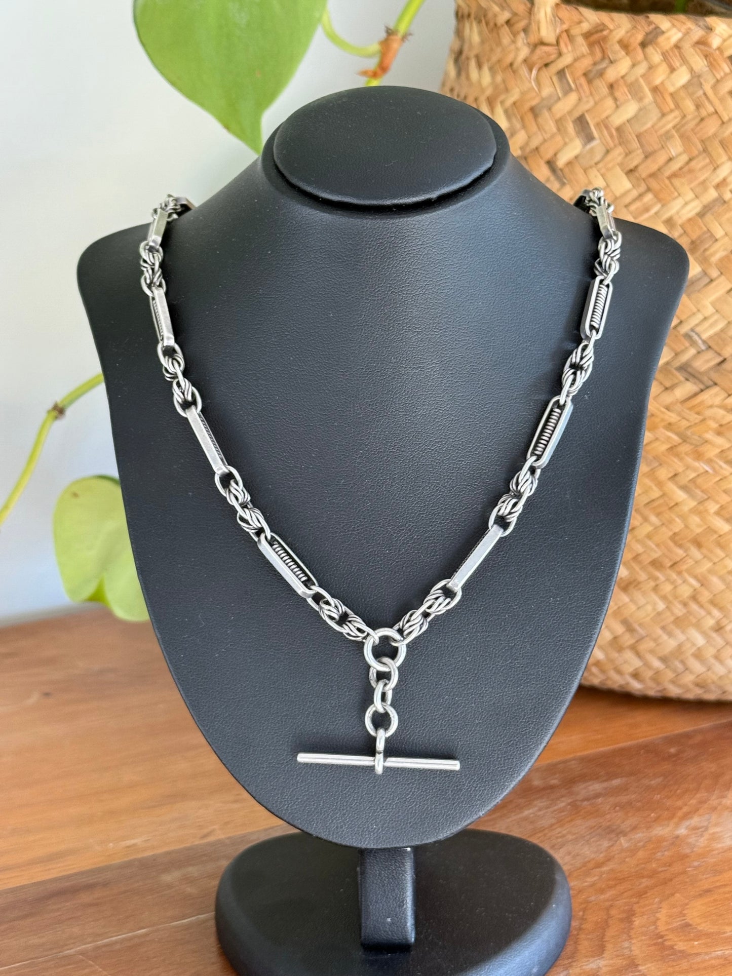 Antique Australian Sterling Silver Fob Chain Necklace | Twisted & Coiled Links | Circa 1900s