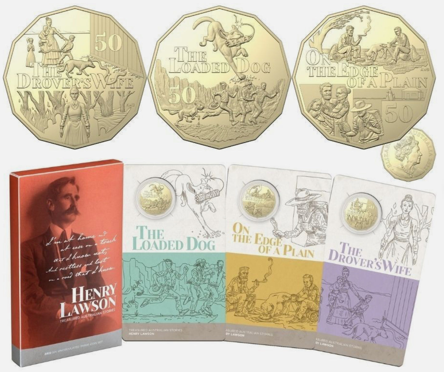 2022 Henry Lawson Treasured Australian Poetry Three 50 Cent Coin Set | Royal Australian Mint