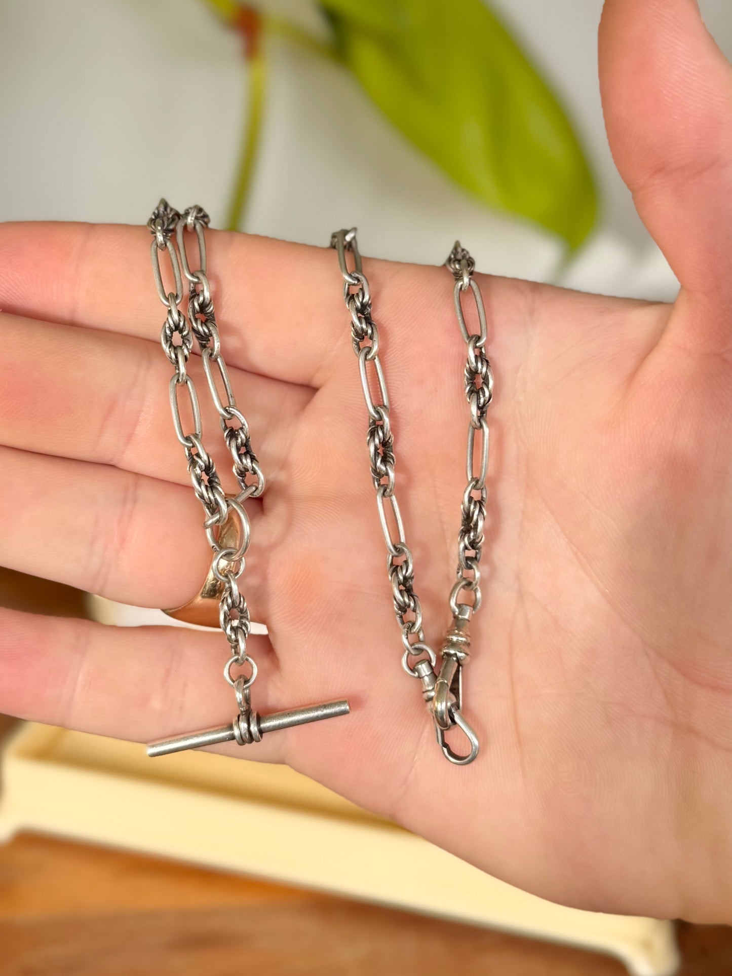 Vintage Sterling Silver Fancy Link Fob Chain – 52cm