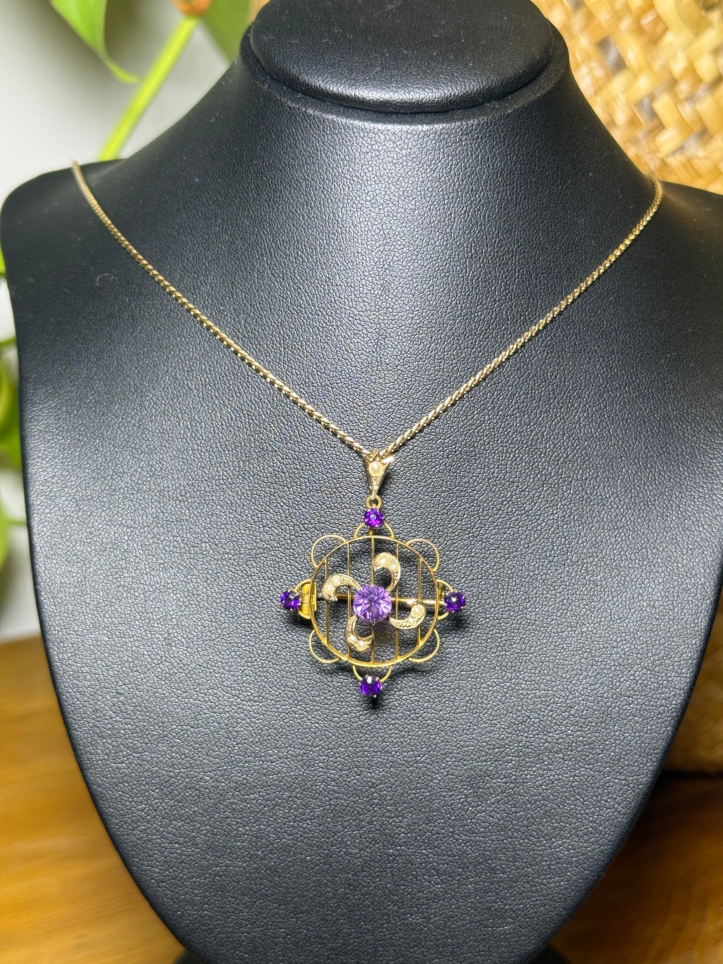 Amethyst and Seed Pearl Pendant, Brooch | Wills and Sons Australian 1900’s