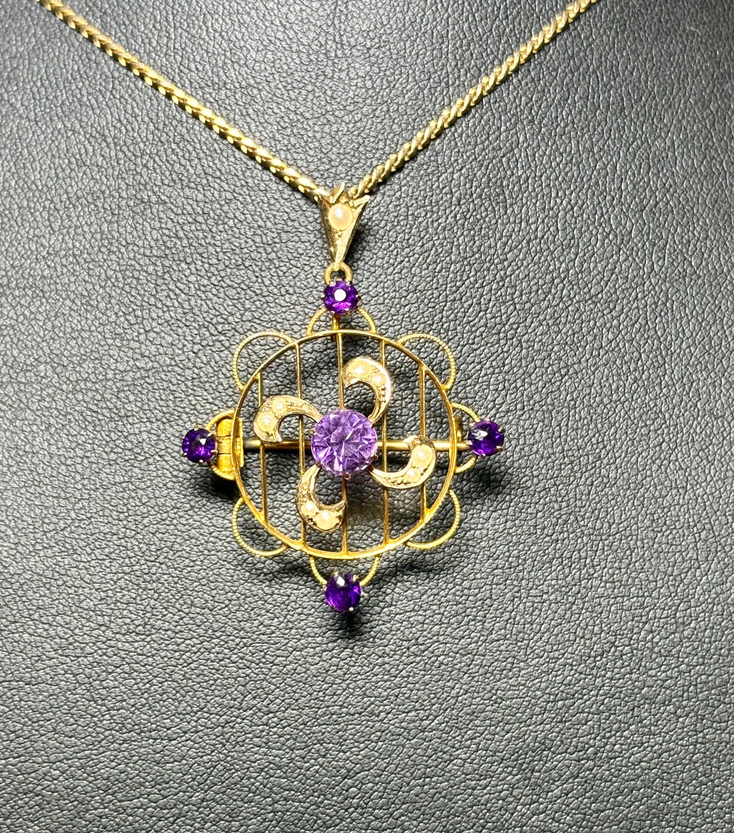Amethyst and Seed Pearl Pendant, Brooch | Wills and Sons Australian 1900’s